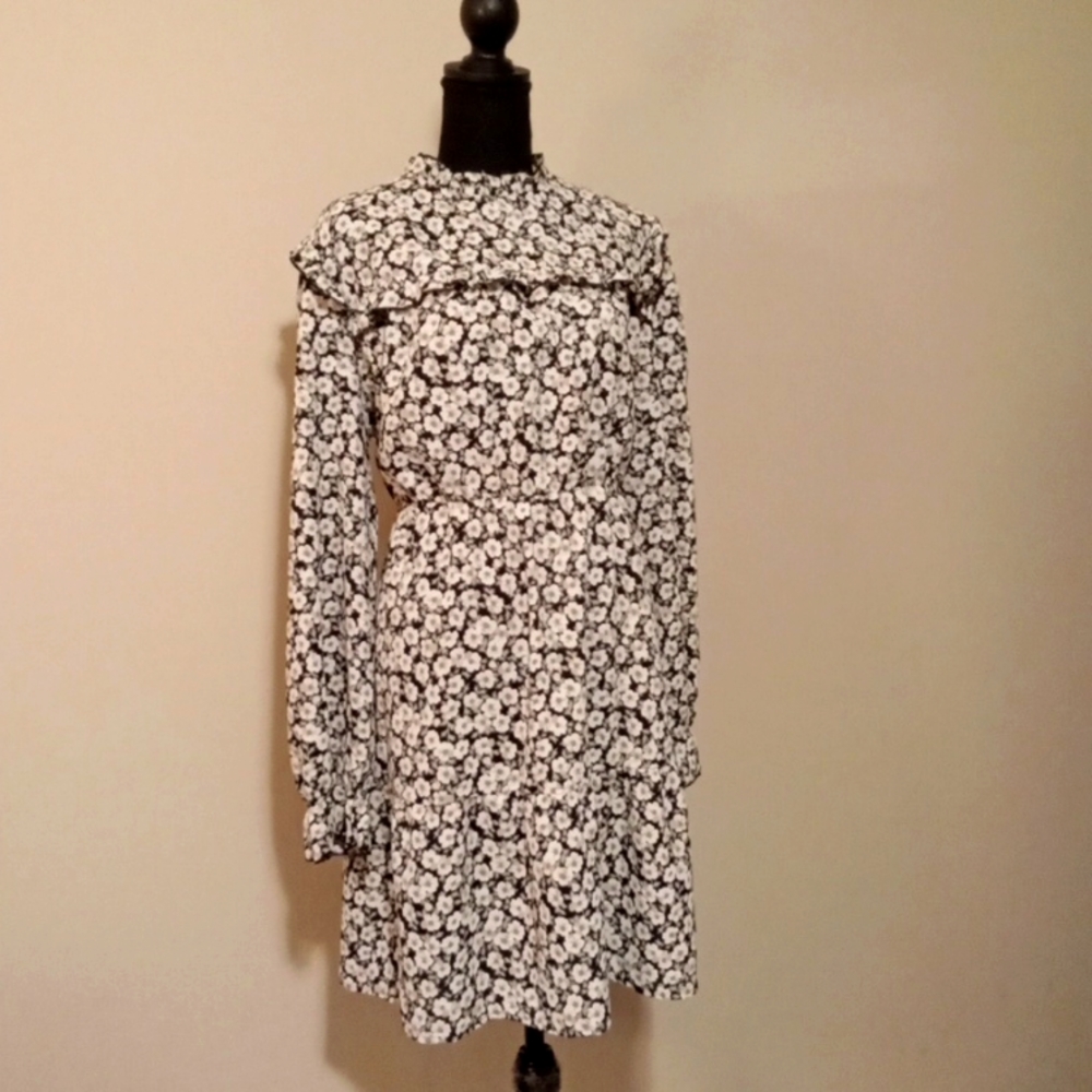 Mock Neck Long Sleeve Floral Print Work Dress Women Size XL
